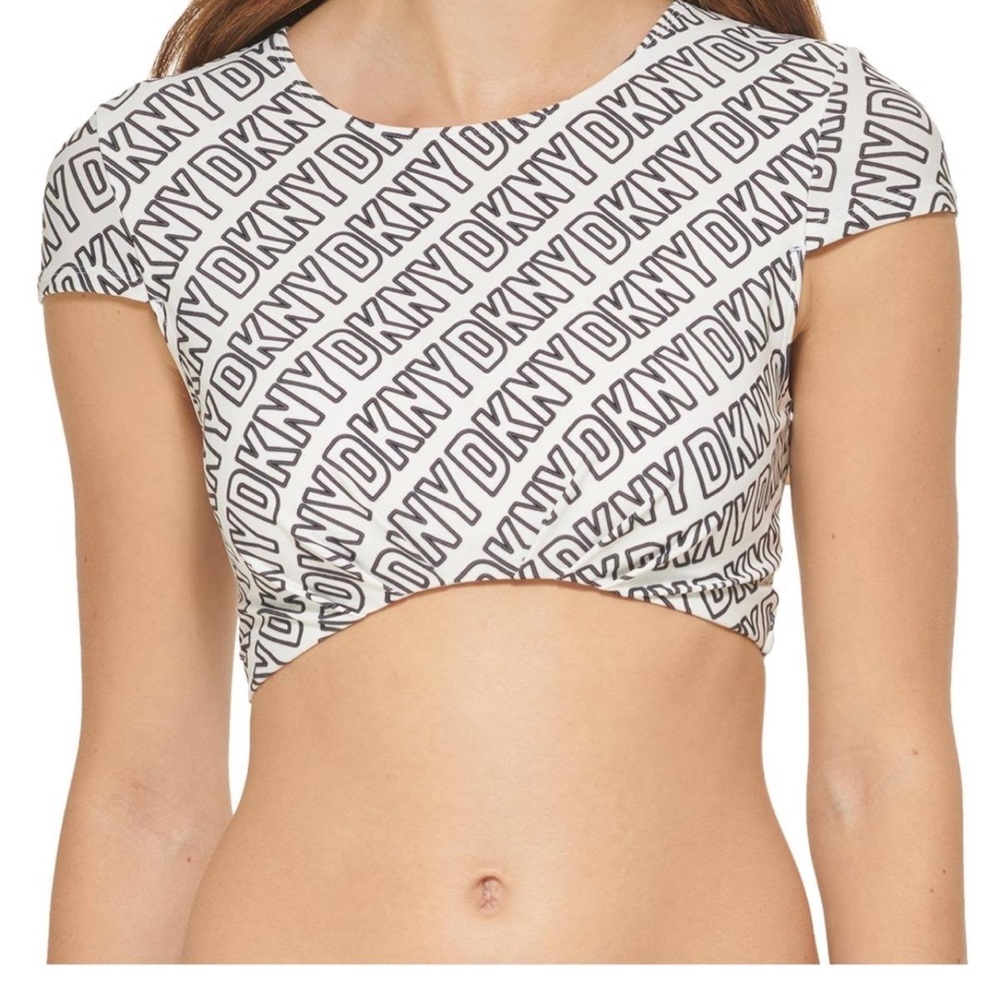 DKNY White Logo Print Women's Crop Swim top.